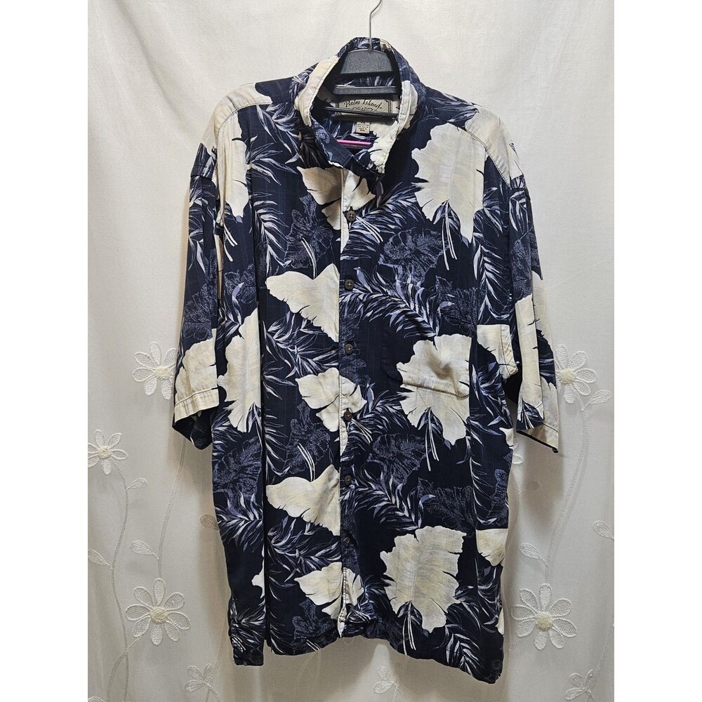 Palm Island Mens Blue XXL Shirt Tropical Aloha Vacation Resort Beach Timeless